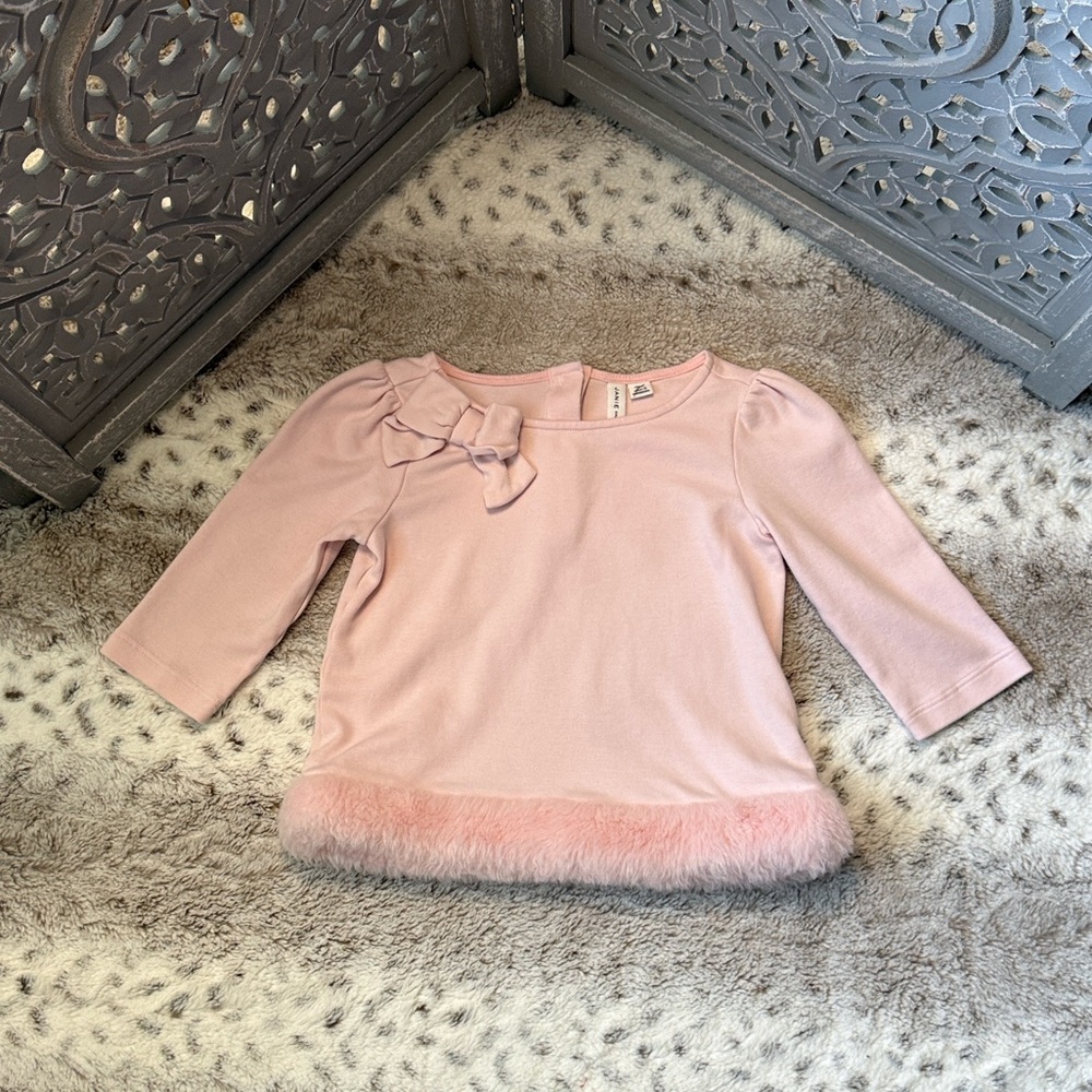 Janie and Jack pink sweater girls 5T faux fur bow holiday party girlhoodcore